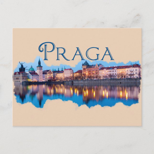 Postal Praga: horizonte al atardecer (Anverso)