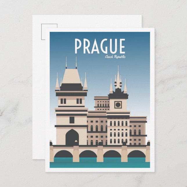 Postal Praga Ilustracion de viajes por arte checo (Anverso / Reverso)