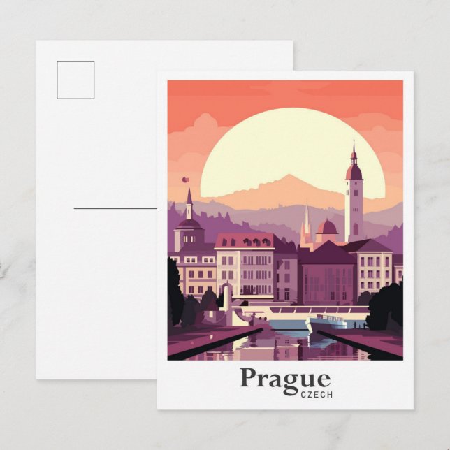 Postal Praga Ilustracion de viajes por arte checo (Anverso / Reverso)
