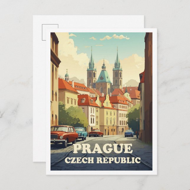 Postal Praga Ilustracion de viajes por arte checo (Anverso / Reverso)