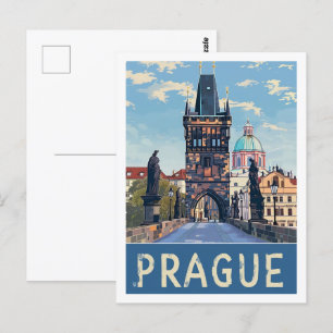 Postal Praga Lugar de viaje famoso de la vintage checa