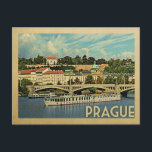 Postal Praga Postcard República Checa Viaje de Vintage<br><div class="desc">Diseño de la República Checa de Praga al estilo Viaje Vintage con hermosas vistas al río de la ciudad con puente.</div>