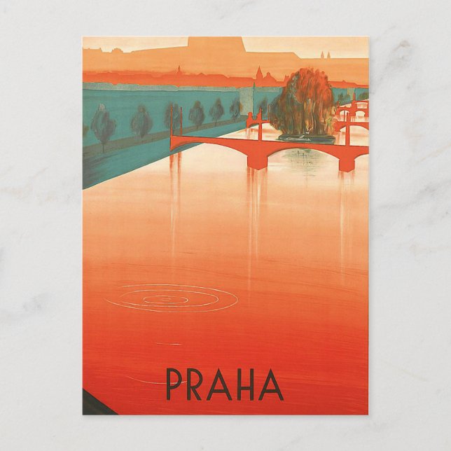 Postal Praga, puentes, viaje vintage (Anverso)