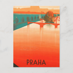 Postal Praga, puentes, viajes vintage