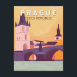 Postal Praga República Checa Vintage<br><div class="desc">Diseño de arte vectorial retro de Praga. Llamada la "Ciudad de las Cien Arañas",  es conocida por su Plaza del Casco Antiguo,  el corazón de su núcleo histórico,  con coloridos edificios barrocos.</div>