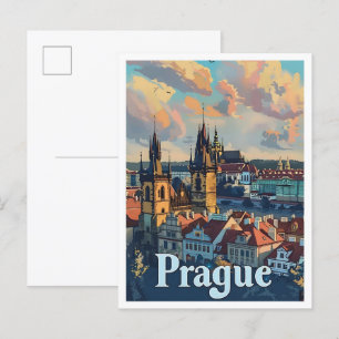 Postal Praga: Viaje de época del arte clásico checo retro