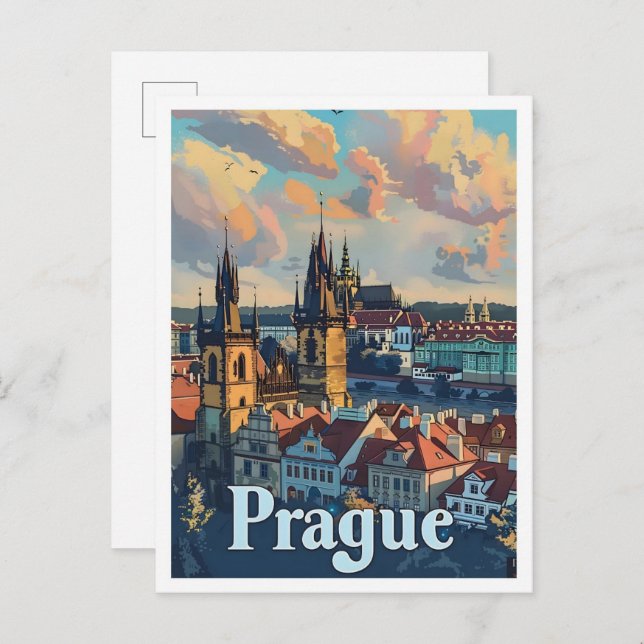 Postal Praga: Viaje de época del arte clásico checo retro (Anverso / Reverso)