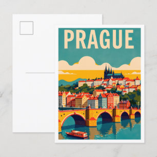 Postal Praga Viajes de Ilustracion de arte checo