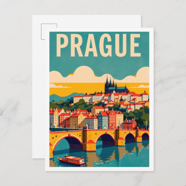 Postal Praga Viajes de Ilustracion de arte checo (Anverso / Reverso)
