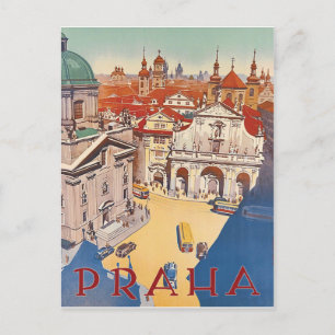 Postal Praga, vista aérea del centro de la ciudad, viaje