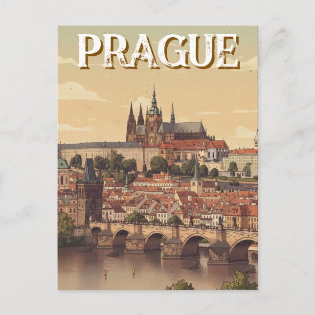 Postal Prague Castle and charles Bridge Travel (Anverso)