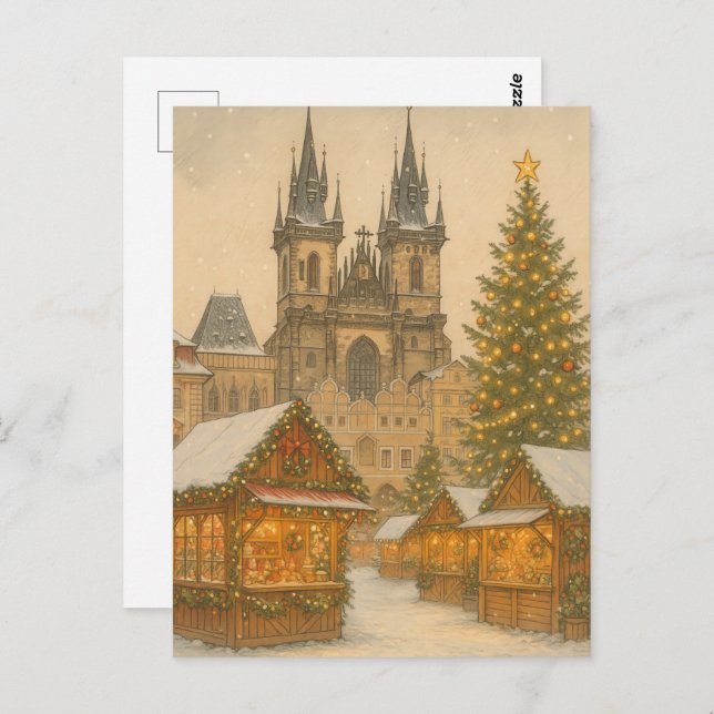 Postal Prague Christmas Holiday Art Postcard – Winter  (Anverso / Reverso)