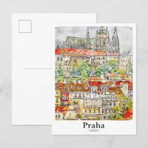 Postal Praha Arte Checo Traer la mano de la acuarela