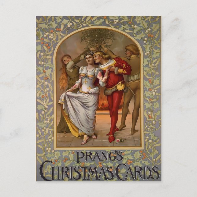 Postal Prang's Vintage Christmas Mistletoe Kiss (Anverso)