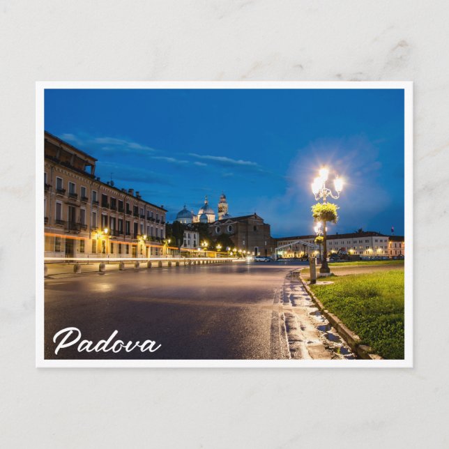Postal Prato della Valle por la noche en Padova, Italia (Anverso)