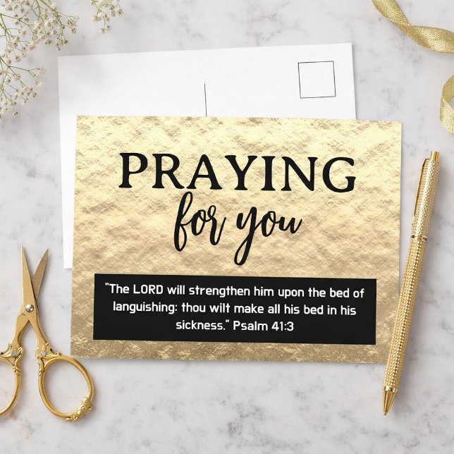 Postal Praying For You Gold Get Well Soon Bible Verse (Subido por el creador)