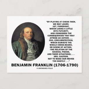 Postal Precaución de ajedrez Benjamin Franklin Cita