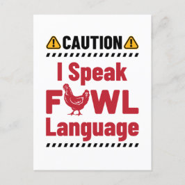 Postal Precaución, hablo de agricultor de pollo con lengu