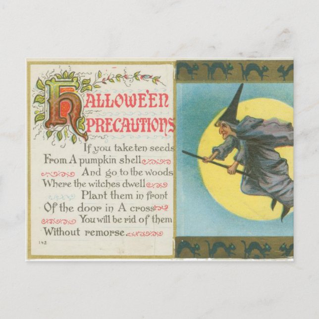 Postal Precauciones de Halloween Brujas Vintage (Anverso)