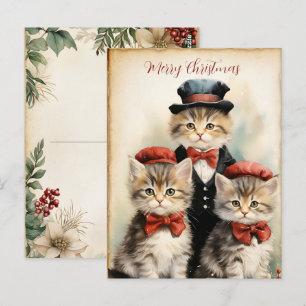 Postal Preciosa familia de tres gatitos Navidad 