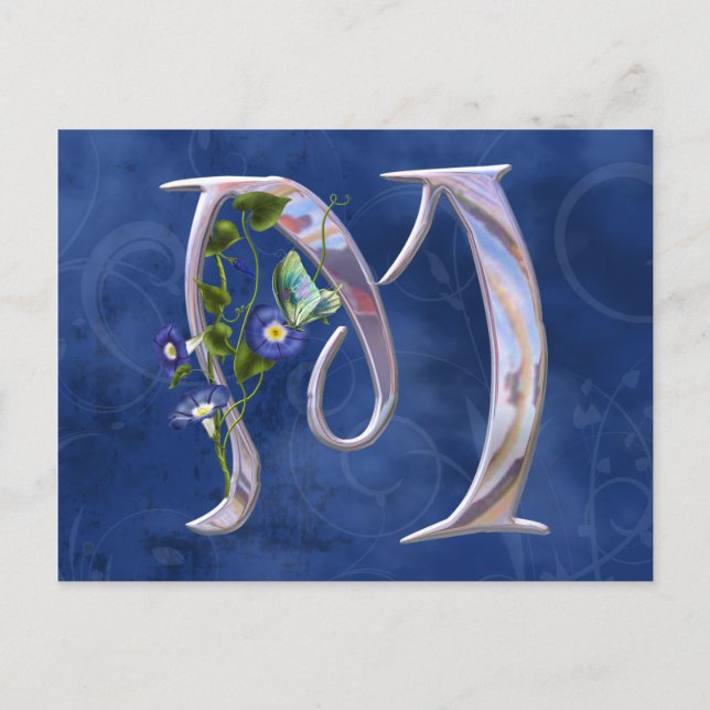 Postal Preciosa mariposa inicial M (Anverso)