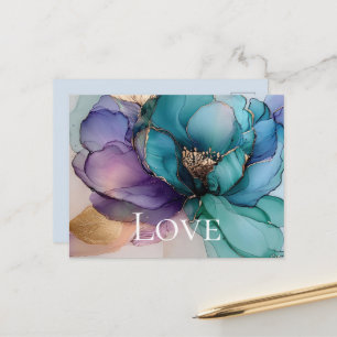 Postal Precioso Amor Floral Aqua Azul Púrpura Oro