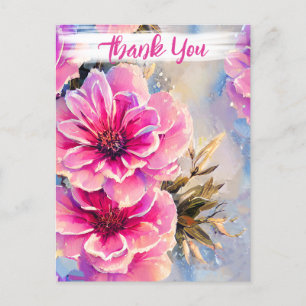 Postal Precioso Flores Rosadas Shabby Chic Floral Gracias