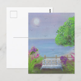 Postal Precioso Rincón Floral Sentado Junto Al Mar