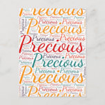Postal Precious<br><div class="desc">Precious. Show and wear this popular beautiful female first name designed as colorful wordcloud made of horizontal and vertical cursive hand lettering typography in different sizes and adorable fresh colors. Wear your positive british name or show the world whom you love or adore. Merch with this soft text artwork is...</div>