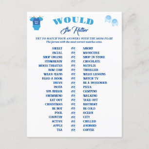 Postal Predicción y consejo de los juegos de Baby Shower 