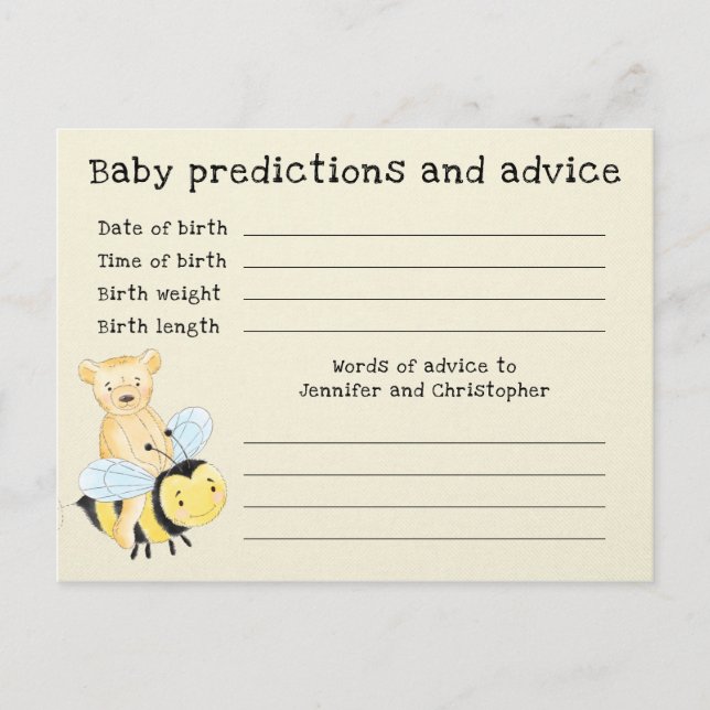 Postal Predicciones y consejos para bebés de Baby Shower (Anverso)