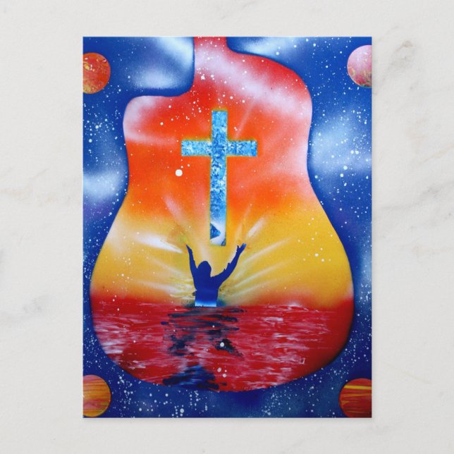 Postal Preguntar y recibiréis — hombre cruza la guitarra (Anverso)