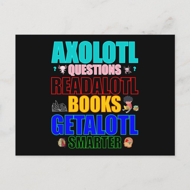 Postal Preguntas sobre Axolotl Leer libros Obtener palabr (Anverso)