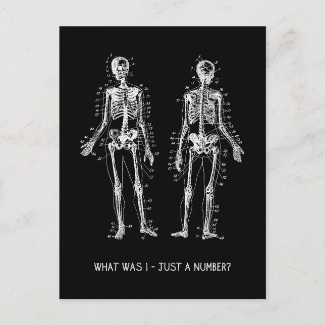 Postal Preguntas sobre el esqueleto para Halloween (Anverso)