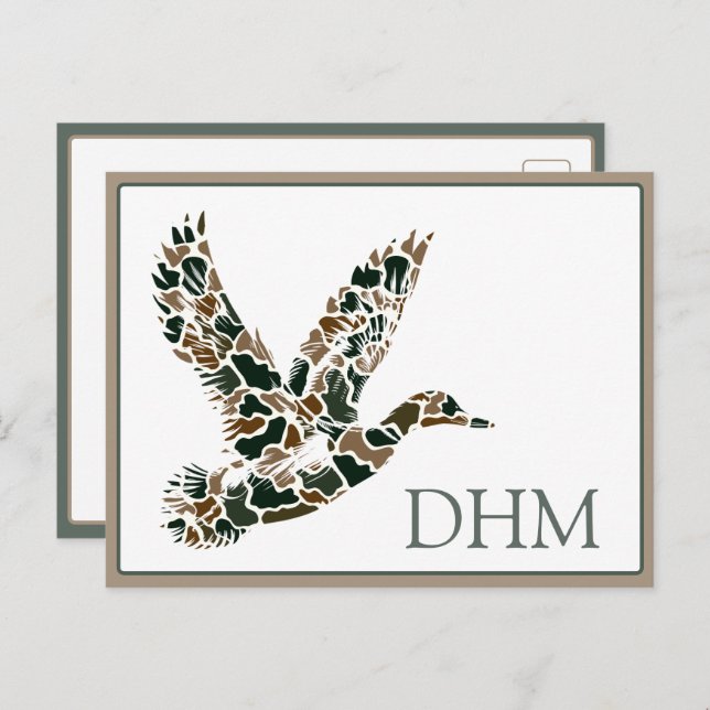 Postal Preppy Camouflage Mallard Duck Monogram (Anverso / Reverso)