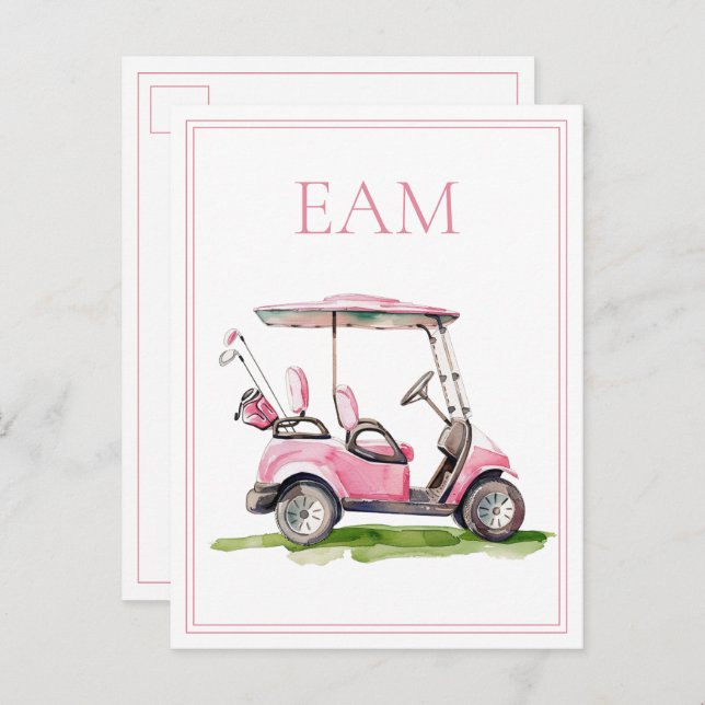 Postal Preppy Pink Golf Cart Monogram (Anverso / Reverso)
