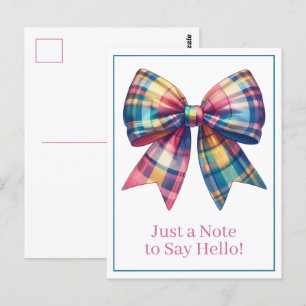 Postal Preppy Watercolor Plaid Bow Personalizado
