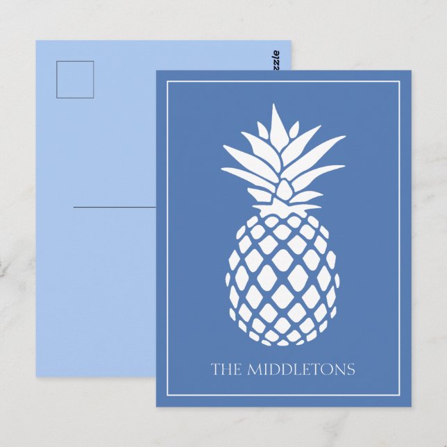 Postal Preppy White Pineapple on Blue (Anverso / Reverso)