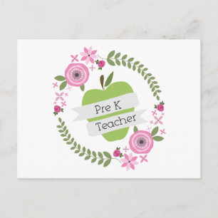 Postal Prer K Teacher Floral Wreath Green Apple