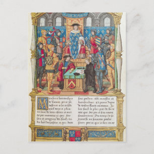 Postal Presentación de las memorias a Luis XI