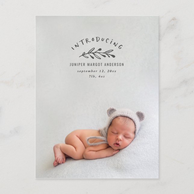 Postal Presentación del anuncio de nacimiento de la foto  (Anverso)