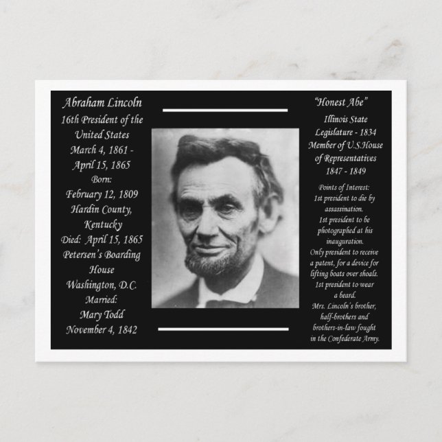 Postal Presidente Abraham Lincoln (Anverso)