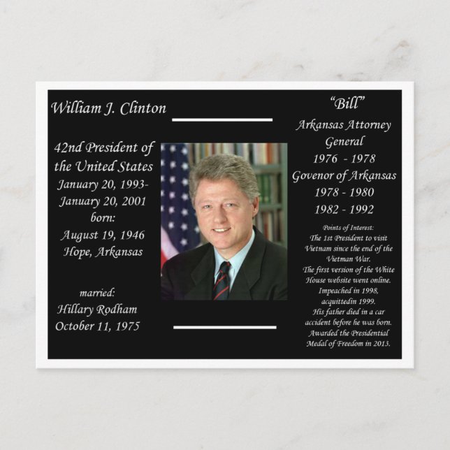 Postal Presidente Bill Clinton (Anverso)