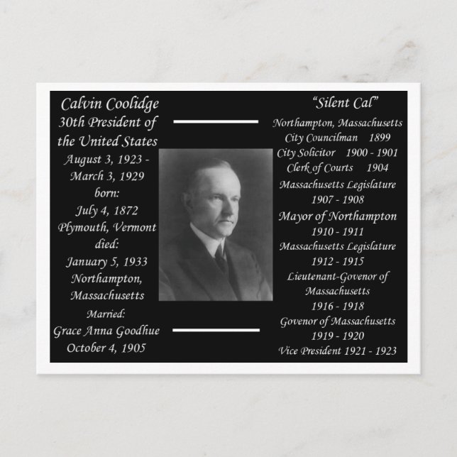 Postal Presidente Calvin Coolidge (Anverso)