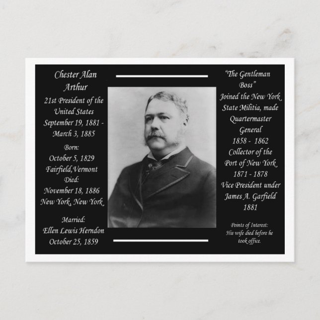 Postal Presidente Chester Alan Arthur (Anverso)