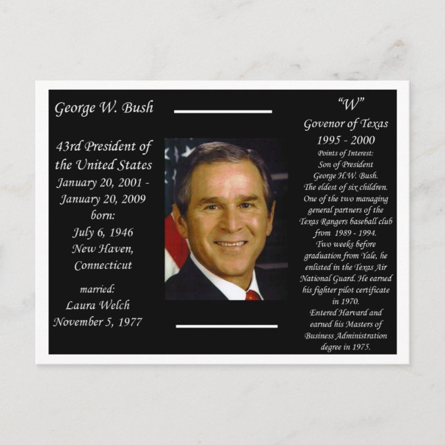 Postal Presidente George W Bush (Anverso)