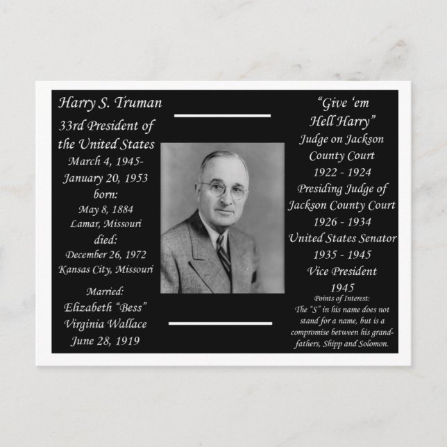 Postal Presidente Harry Truman (Anverso)