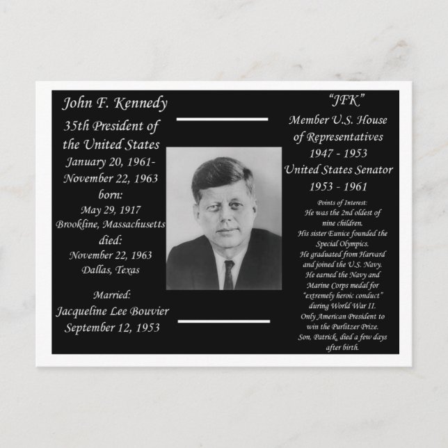 Postal Presidente John F Kennedy (Anverso)