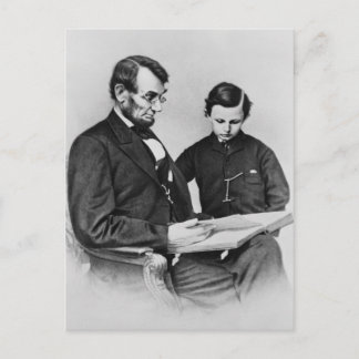 Postal Presidente Lincoln Postcard - Leyendo con su hijo 