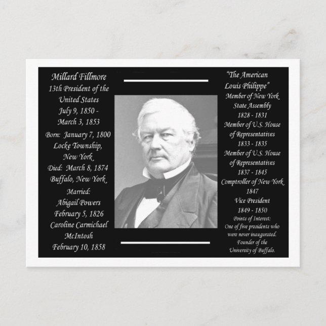 Postal Presidente Millard Fillmore (Anverso)
